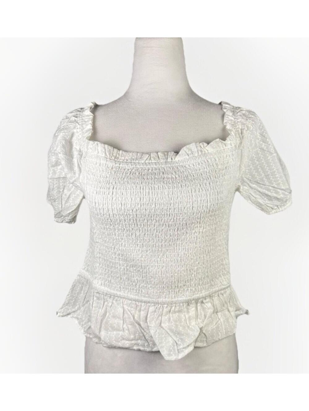 NWT Lost + Wander Top Women L Smocked Puff Sleeves 100% Cotton Coquette Cottage